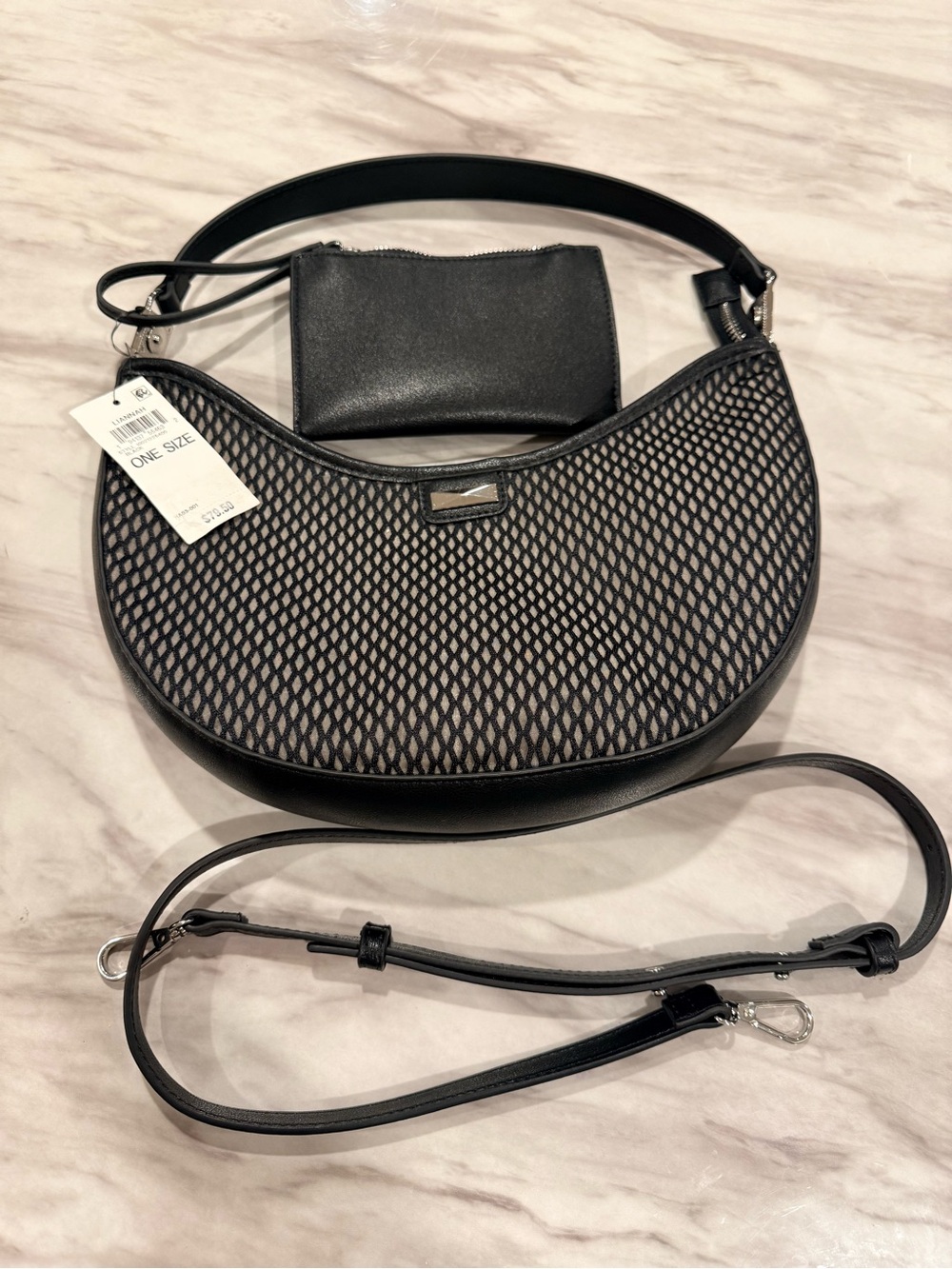 BRAND NEW W/tag - INC - Black mesh Crescent Shoulder Bag with Pouch